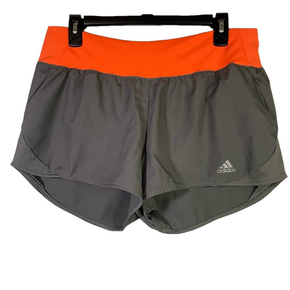 Adidas Run It Climalite Gray Orange Running Reflective Shorts Women's Size Large - Picture 1 of 6